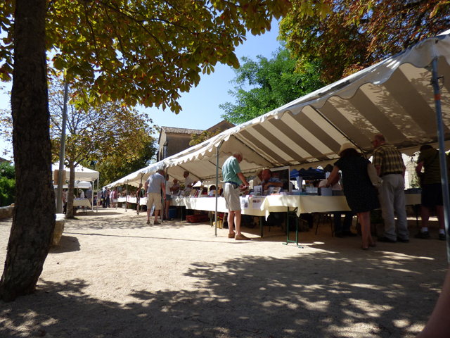 Salon du Livre à Lussan sur la place du marché